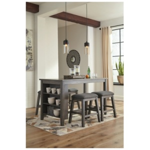 Caitbrook Counter Height Dining Table and 4 Barstools, Gray