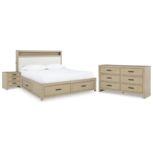 Calmoro King Bookcase Bed with Dresser and Nightstand, Gray