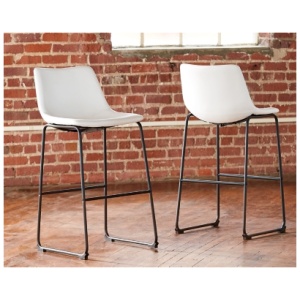 Centiar Pub Height Bar Stool with Upholstered Bucket Seat Leather, White