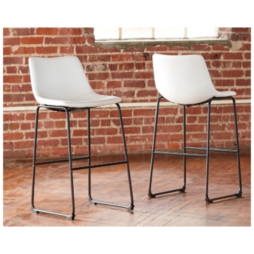 Centiar Pub Height Bar Stool with Upholstered Bucket Seat Leather, White