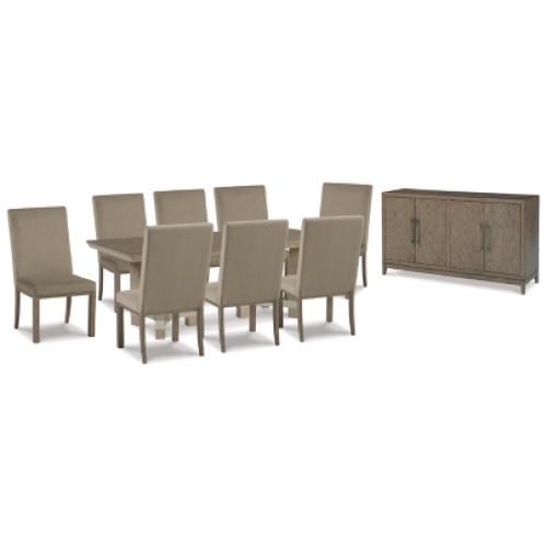 Chrestner Dining Table and 8 Chairs with Storage, Gray