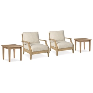 Clare View 2 Outdoor Lounge Chairs with 2 End Tables, Beige
