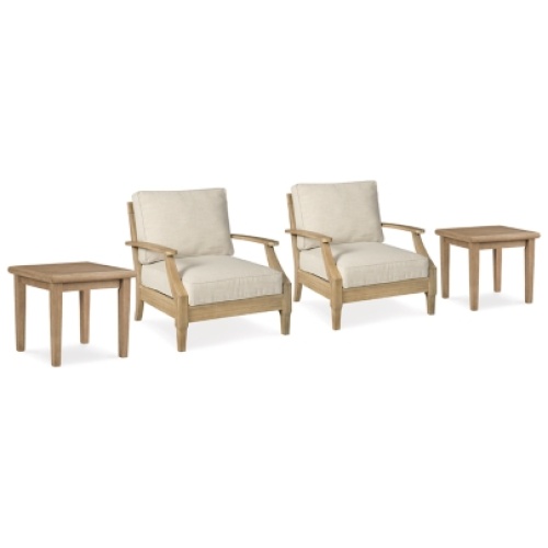 Clare View 2 Outdoor Lounge Chairs with 2 End Tables, Beige