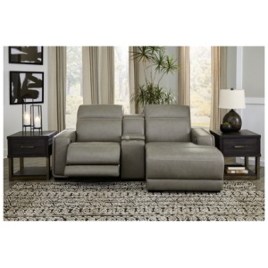 Correze 3-Piece Dual Power Leather Reclining Modular Sectional with Console and Chaise Leather, Gray