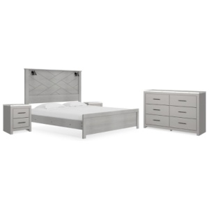Cottonburg King Panel Bed with Dresser and 2 Nightstands, Light Gray/White