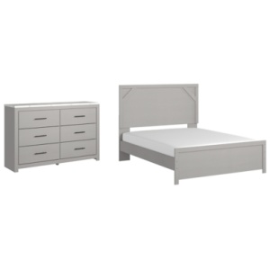 Cottonburg Queen Panel Bed with Dresser, Light Gray/White