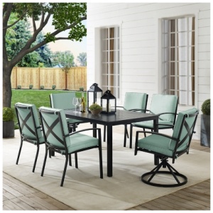 Crosley Furniture Kaplan Outdoor Dining Table and 2 Swivel Chairs and 4 Dining Chairs, Mist
