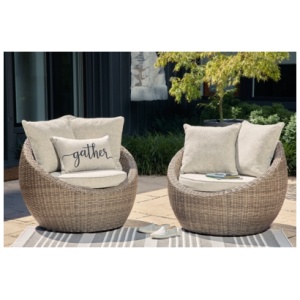 Danson Outdoor Swivel Lounge Chair (Set of 2), Beige