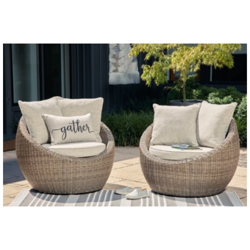 Danson Outdoor Swivel Lounge Chair (Set of 2), Beige