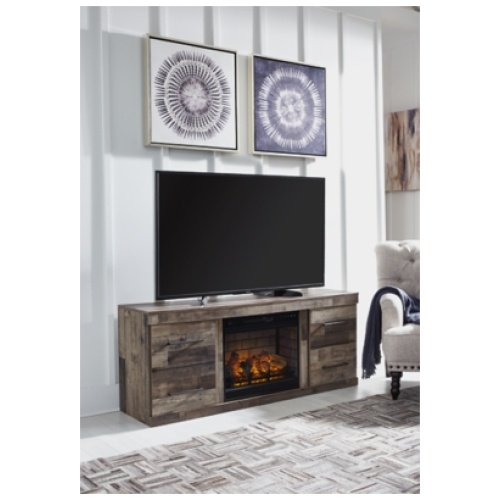Derekson 2 Door 60" TV Stand with LED Electric Fireplace Insert, Multi Gray