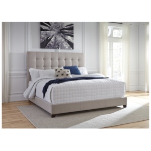 Dolante King Upholstered Bed with Square Button Tufting, Beige