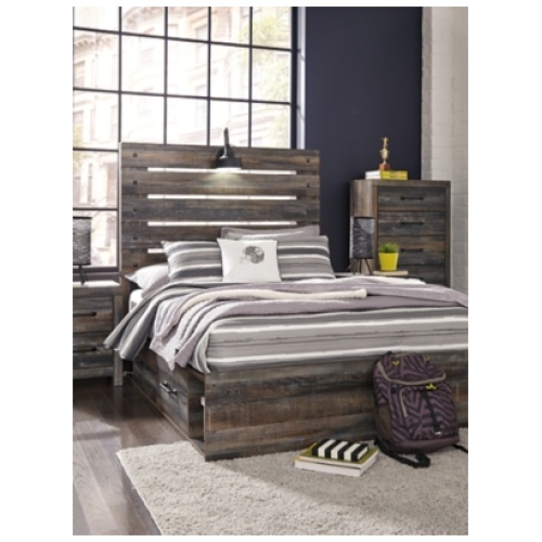 Drystan Full Panel Bed with 2 Storage Drawers and 2 Cubbies, Multi