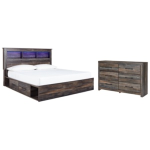 Drystan King Bookcase Bed with 2 Storage Drawers with Dresser, Multi