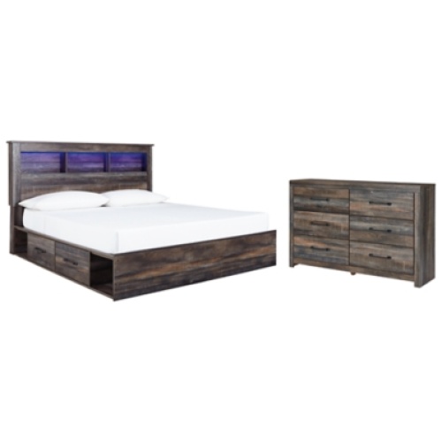 Drystan King Bookcase Bed with 2 Storage Drawers with Dresser, Multi