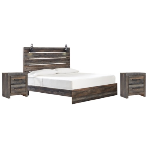 Drystan King Panel Bed with 2 Nightstands, Multi