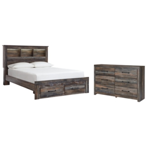 Drystan Queen Bookcase Bed with 2 Storage Drawers with Dresser, Multi