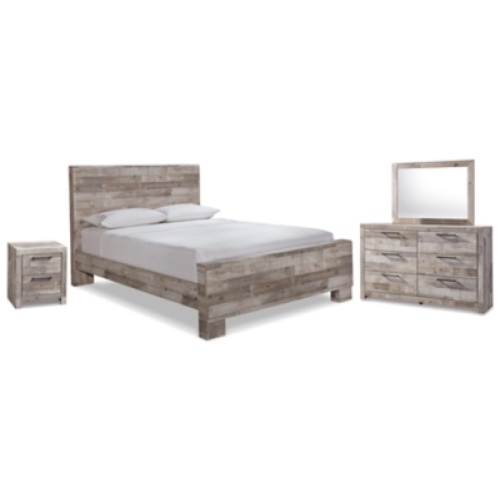 Effie Queen Panel Bed with Mirrored Dresser and Nightstand, Whitewash