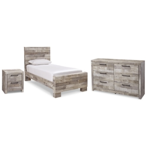 Effie Twin Panel Bed with Dresser and Nightstand, Whitewash