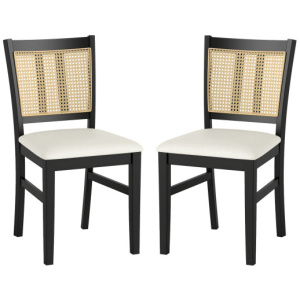 Farmhouse Rattan Dining Chair Set of 2 with Rubber Wood Legs and Cane Back-Beige