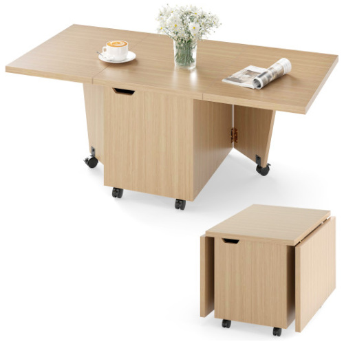 Foldable Coffee Table with Storage Cabinet Extendable Center Table-Oak