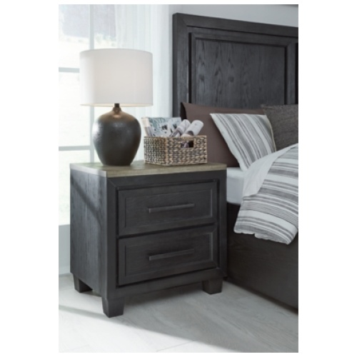 Foyland 27" 2 Drawer Charging Nightstand, Black/Brown