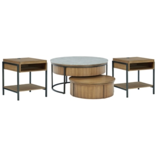 Fridley Coffee Table with 2 End Tables, Gray/Brown/Black