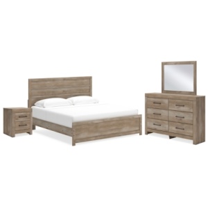Gachester King Panel Bed with Mirrored Dresser and Nightstand