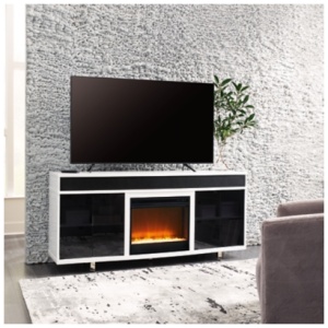 Gardoni 72" TV Stand with Electric Fireplace, White/Black