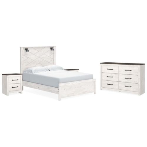 Gerridan Queen Panel Bed with Dresser and 2 Nightstands, White/Gray