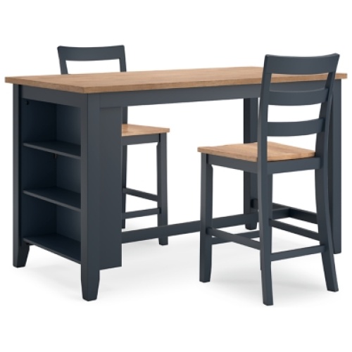 Gesthaven Counter Height Dining Table and 2 Barstools, Natural/Blue