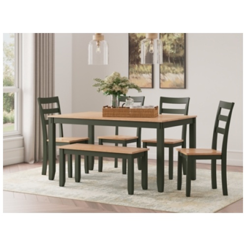 Gesthaven Dining Table with 4 Chairs and Bench, Natural/Green