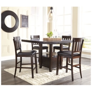 Haddigan Counter Height Dining Table and 4 Barstools, Dark Brown