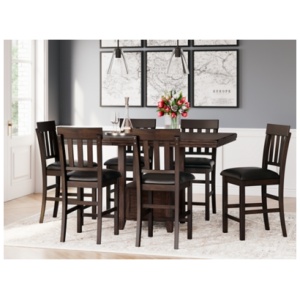 Haddigan Counter Height Dining Table and 6 Barstools, Dark Brown
