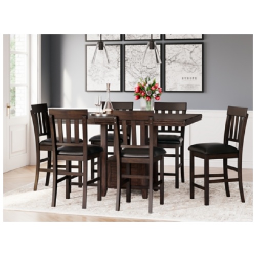 Haddigan Counter Height Dining Table and 6 Barstools, Dark Brown
