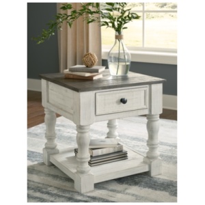Havalance 1 Drawer End Table, White/Gray