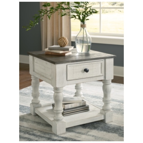 Havalance 1 Drawer End Table, White/Gray