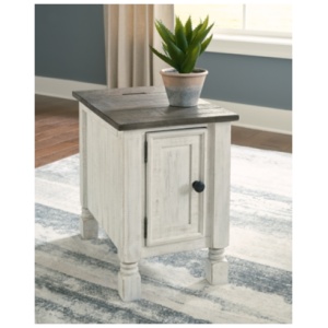 Havalance Chairside End Table with USB Charging, White/Gray