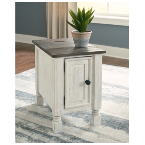 Havalance Chairside End Table with USB Charging, White/Gray