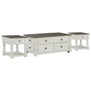 Havalance Coffee Table with 2 End Tables, White/Gray
