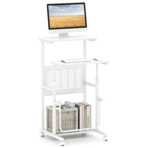 Height Adjustable Mobile Computer Stand-Up Desk with Two Modes-White