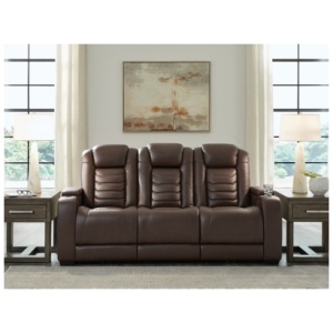High Impact Dual Power Leather Reclining Sofa Leather, Tobacco