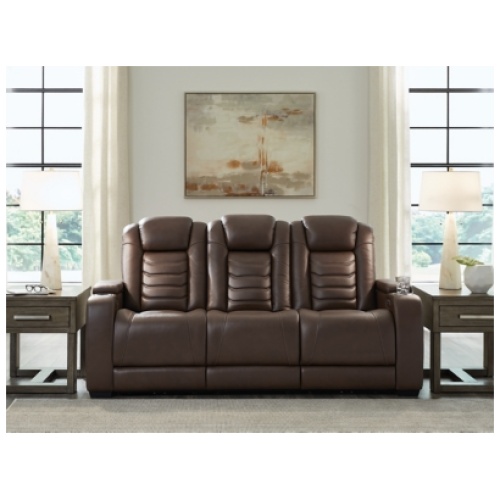High Impact Dual Power Leather Reclining Sofa Leather, Tobacco