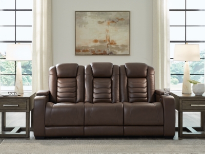 High Impact Dual Power Leather Reclining Sofa Leather, Tobacco