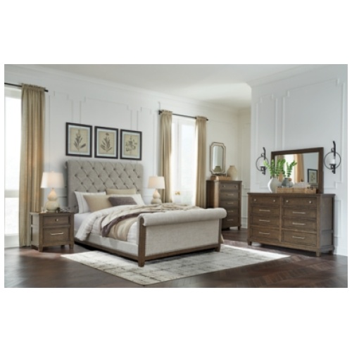 Hillcott Queen Upholstered Bed, Dark Brown
