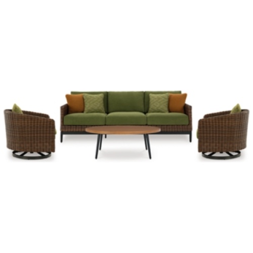 Horizon Hall Outdoor Sofa and 2 Chairs with Coffee Table, Brown/Green