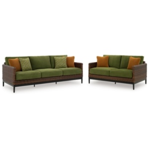 Horizon Hall Outdoor Sofa and Loveseat, Brown/Green