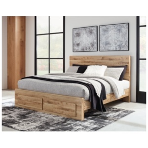 Hyanna King Panel Bed with 2 Storage Drawers, Tan Brown