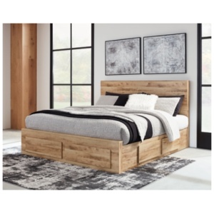 Hyanna King Panel Bed with 6 Storage Drawers, Tan Brown