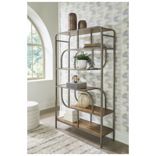 Jaddon Bookcase, Brown/Antique Silver