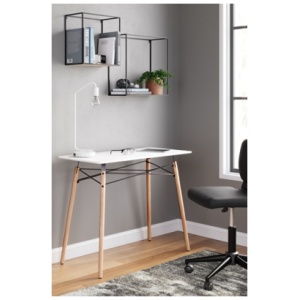 Jaspeni 36" Home Office Desk, White/Natural